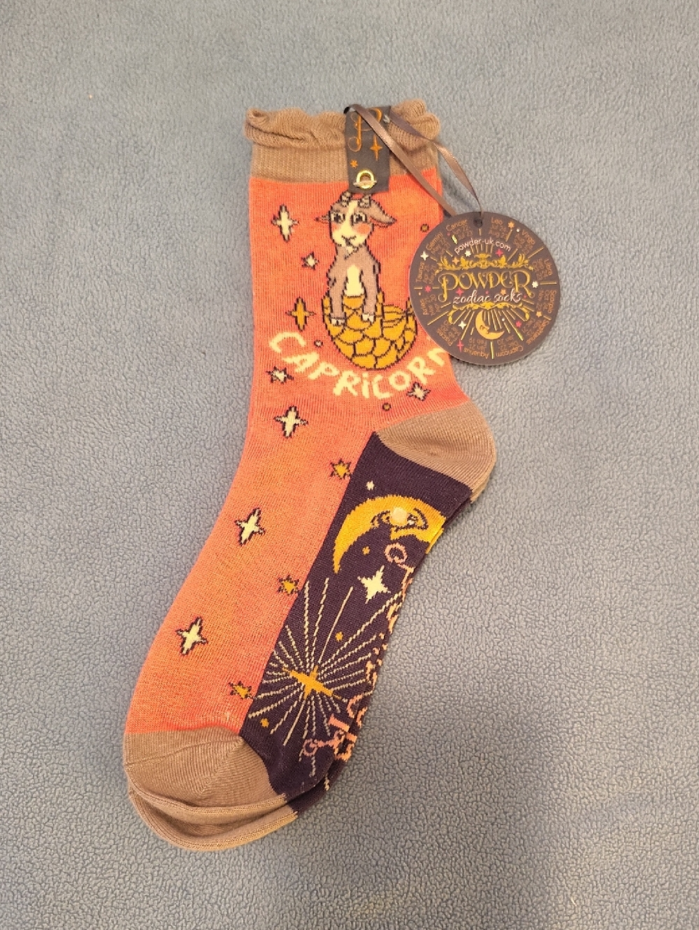Capricorn Zodiac Crew Socks - Orange & Brown by POWDER